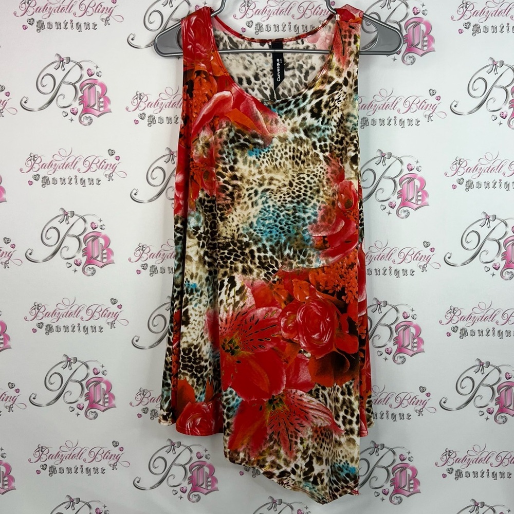 Curvesque long asymmetrical hem fairy 🧚 Animal Print Dress with Red Accents
